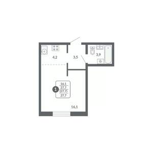 Студия квартира, вторичка, 28м2, 4/17 этаж