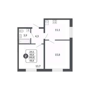 2-к квартира, вторичка, 49м2, 17/17 этаж