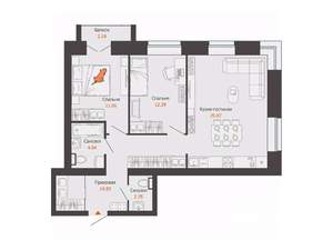 2-к квартира, строящийся дом, 70м2, 4/8 этаж